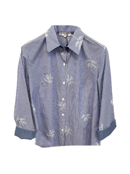 Camicia rigata con fiori CARLA FERRONI | CF10559CELESTE
